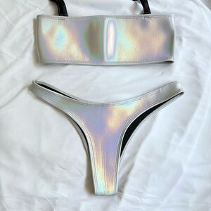 NWT Hoaka Swimwear silver holographic neoprene bikini S